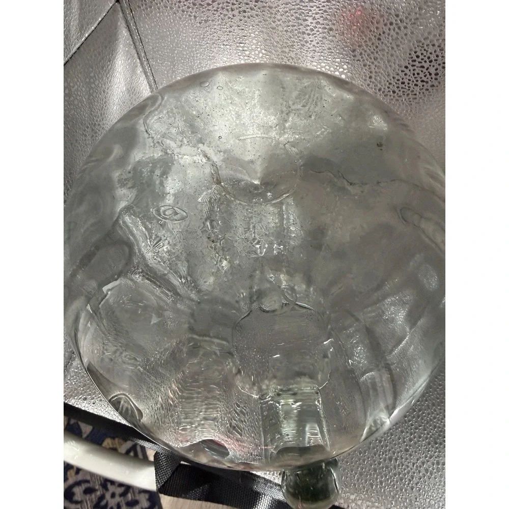 Vintage Large Handblown Glass Clear Pitcher Jug Optic Handled Ribbed 148 OZ